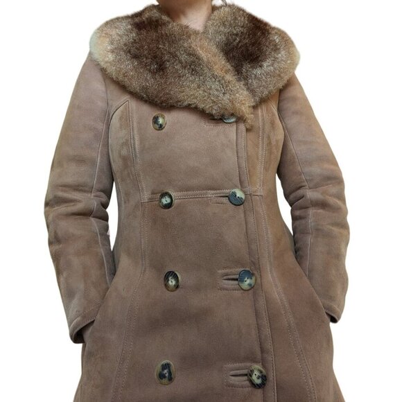 Vintage 70s Sawyer of Napa Brown Suede Leather Fur Women's Coat Small Medium - Picture 2 of 10
